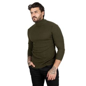 Deepsea 2100015 Siyah Balıkçı Yaka Çizgili Slim Fit Erkek Örme Kazak