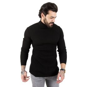 Deepsea 2100015 Siyah Balıkçı Yaka Çizgili Slim Fit Erkek Örme Kazak