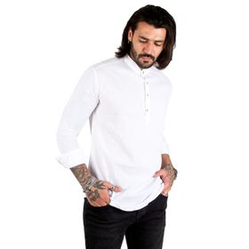 Deepsea 2201914 Erkek Beyaz Yarım Düğmeli Gömlek
