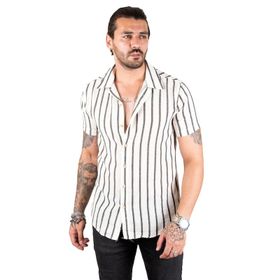 Deepsea 2201919 Erkek Haki İnce Çizgili Gömlek
