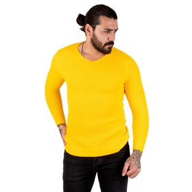 Deepsea 2300341 Sarı V Yaka Erkek Triko Kazak