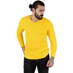 Deepsea 2300341 Sarı V Yaka Erkek Triko Kazak