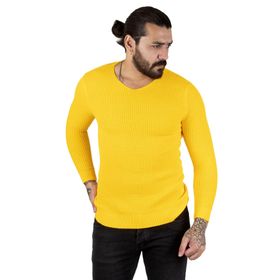 Deepsea 2300341 Sarı V Yaka Erkek Triko Kazak