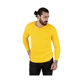 Deepsea 2300341 Sarı V Yaka Erkek Triko Kazak