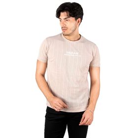 Deepsea 2302258 Bej Önü Nakışlı Eteği ve Kolları Ribanalı Çizgili Dar Kesim Erkek T-shirt