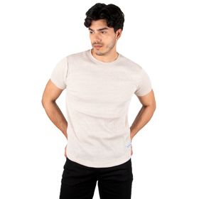 Deepsea 2302306 Bej Eteği Oval Kesim Waffle Kumaş Bisiklet Yaka Erkek T-shirt