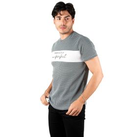Deepsea 2302514 Örme Kumaş Önü Parçalı Yazı Baskılı Bisiklet Yaka Beyaz Erkek T-shirt