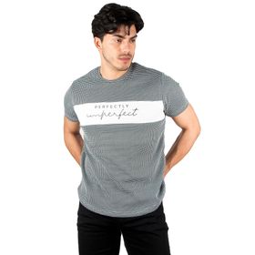 Deepsea 2302514 Örme Kumaş Önü Parçalı Yazı Baskılı Bisiklet Yaka Beyaz Erkek T-shirt