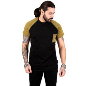 Deepsea 2303031 Sarı Cepli Bisiklet Yaka Kolları Desenli Erkek T-shirt