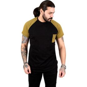 Deepsea 2303031 Sarı Cepli Bisiklet Yaka Kolları Desenli Erkek T-shirt