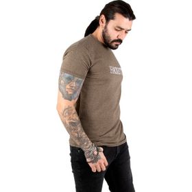 Deepsea 2303046 Kahve Önü Yazı Nakışlı Bisiklet Yaka Erkek T-shirt
