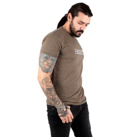 Deepsea 2303046 Kahve Önü Yazı Nakışlı Bisiklet Yaka Erkek T-shirt