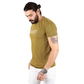 Deepsea 2303046 Sarı Önü Yazı Nakışlı Bisiklet Yaka Erkek T-shirt