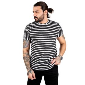 Deepsea 2303064 Beyaz Çizgi Detaylı Bisiklet Yaka Erkek T-shirt