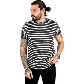Deepsea 2303064 Beyaz Çizgi Detaylı Bisiklet Yaka Erkek T-shirt