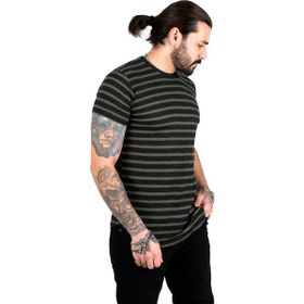Deepsea 2303064 Haki Çizgi Detaylı Bisiklet Yaka Erkek T-shirt