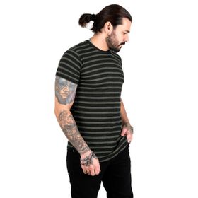 Deepsea 2303064 Haki Çizgi Detaylı Bisiklet Yaka Erkek T-shirt