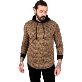 Deepsea 2303084 Vizon Piksel Detaylı Kolları Ribanalı Eteği Oval Kesim Kapüşonlu Erkek Sweatshirt