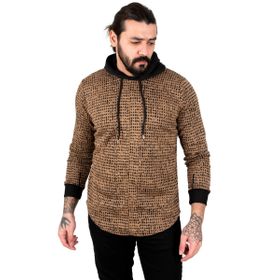 Deepsea 2303084 Vizon Piksel Detaylı Kolları Ribanalı Eteği Oval Kesim Kapüşonlu Erkek Sweatshirt