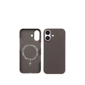 Deercase iPhone 16 Kahverengi Kamera Korumalı Premium Karbon Fiber Magsafe Uyumlu Telefon Kılıfı