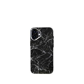 Deercase iPhone 16 Plus Siyah Magsafe Mermer Desenli Uyumlu Telefon Kılıfı