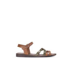 Deery 02124ZYSLC01 Kadın Taba Rengi Hakiki Deri Simli Sandalet