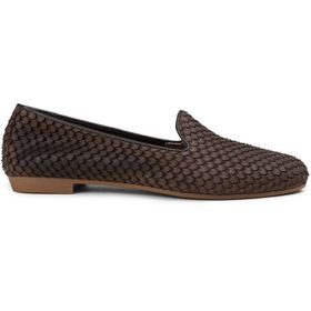 Deery E3208ZTBAC01 Kadın Kahverengi Hakiki Nubuk Krokodil Desenli Babet