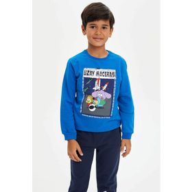 DeFacto 223297196 Mavi Çocuk Yazı Baskılı Erkek Çocuk Sweatshirt