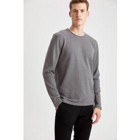 DeFacto 223831689 Gri Bisiklet Yaka Slim Fit Erkek Sweatshirt