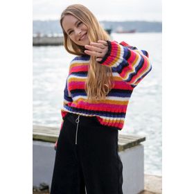 DeFacto 224152468 Gri Yatay Çizgili Slim Fit Triko Erkek Kazak