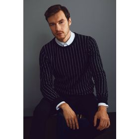 DeFacto 224152470 Gri Yatay Çizgili Slim Fit Triko Erkek Kazak