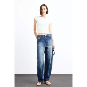 DeFacto 225998694 Mavi Kadın Baggy Fit Jean Pantolon