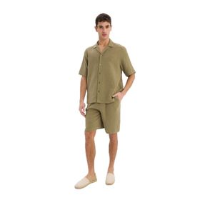 DeFacto 7589AX25SM Haki-KH436 Erkek Pamuk Relax Fit Müslin Cepli Basic Düz Bermuda Şort