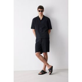 DeFacto 7589AX25SM Siyah-BK81 Erkek Pamuk Relax Fit Müslin Cepli Basic Düz Bermuda Şort
