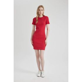 DeFacto A0732AX24SM Kırmızı-RD117 Coool Bodycon Vücudu Saran Basic Fitilli Kaşkorse Mini Kırmızı Elbise