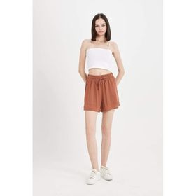DeFacto A3532AX24HS Kahve-BN566 Erkek Regular Fit Normal Bel Düz Paça Krinkıl Viskon Şort