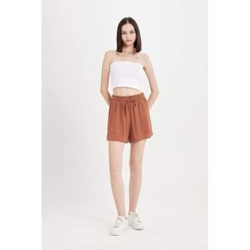 DeFacto A3532AX24HS Kahve-BN566 Erkek Regular Fit Normal Bel Düz Paça Krinkıl Viskon Şort