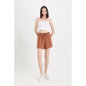 DeFacto A3532AX24HS Kahve-BN566 Erkek Regular Fit Normal Bel Düz Paça Krinkıl Viskon Şort