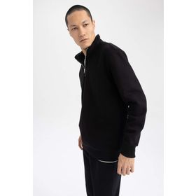 DeFacto A4182AX23SP BK81 Comfort Fit Dik Yaka Fermuarlı Erkek Sweatshirt