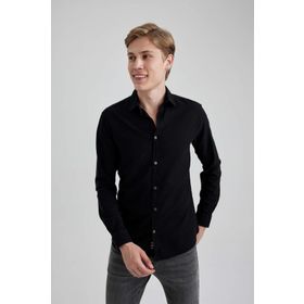 DeFacto A4644AX23AU Siyah-BK81 Slim Fit Pamuklu Uzun Kollu Erkek Gömlek