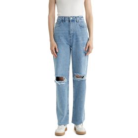 DeFacto A5148AX23HSNM39 Kadın 90's Wide Leg Yırtık Detaylı Jean Uzun %100 Pamuk Pantolon