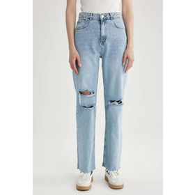 DeFacto A5160AX23HS Kadın 90's Wide Leg Yırtık Detaylı Jean Uzun %100 Pamuk Pantolon