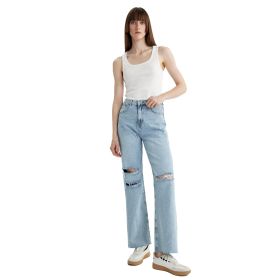 DeFacto A5160AX23HS Kadın 90's Wide Leg Yırtık Detaylı Jean Uzun %100 Pamuk Pantolon