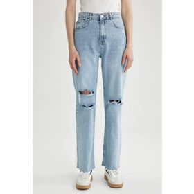 DeFacto A5160AX23HS Kadın 90's Wide Leg Yırtık Detaylı Jean Uzun %100 Pamuk Pantolon