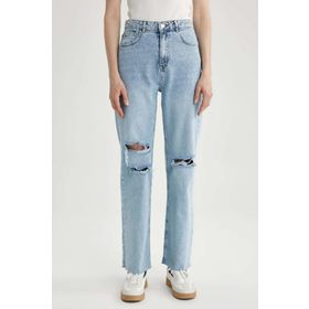 DeFacto A5160AX23HS Kadın 90's Wide Leg Yırtık Detaylı Jean Uzun %100 Pamuk Pantolon