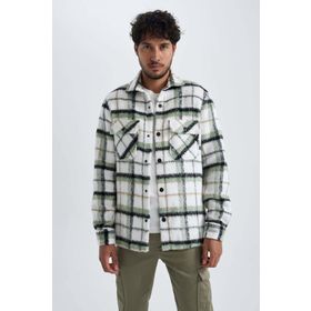 DeFacto A7991AX23WN Beyaz-WT33 Regular Fit Polo Yaka Ekose Desenli Erkek Gömlek Ceket