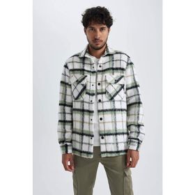 DeFacto A7991AX23WN Beyaz-WT33 Regular Fit Polo Yaka Ekose Desenli Erkek Gömlek Ceket