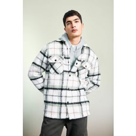DeFacto A7991AX23WN Beyaz-WT33 Regular Fit Polo Yaka Ekose Desenli Erkek Gömlek Ceket