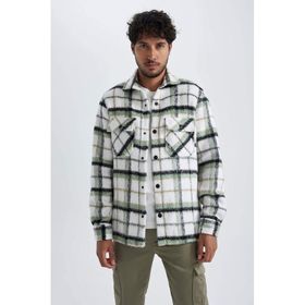 DeFacto A7991AX23WN Beyaz-WT33 Regular Fit Polo Yaka Ekose Desenli Erkek Gömlek Ceket