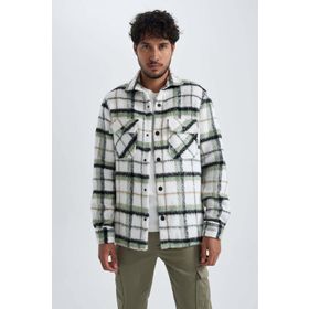 DeFacto A7991AX23WN Beyaz-WT33 Regular Fit Polo Yaka Ekose Desenli Erkek Gömlek Ceket